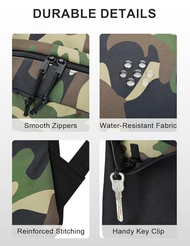 VASCHY Lightweight Backpack for Men, Water Resistant Classic Daypack for Travel, Work, College with Side Bottle Pockets Camo Black - color: Camo Black Fusion