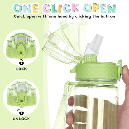 OLDLEY 17oz Kids Water Bottle, Tritan BPA-Free, Leakproof Flip Straw Lid, Motivational Time Marker, Carry Strap, Reusable Clear Water Bottle for Boys & Girls,Parrott Green - color: Parrott Green, style: 17 Ounces