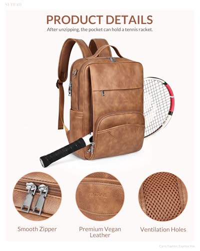 SYTRAH Leather Laptop Backpack for Women, 15.6 inch Computer Daypack Brown | Faux Leather Laptop Backpack: Dedicated 15.6" Laptop Compartment, 9-Pocket Organizer, Breathable Mesh Strap, Work & Travel - color: Brown