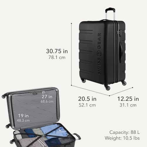SWISSGEAR Signature Large Hardside Expandable Spinner Luggage & Weekender Tote Set, ABS Construction, TSA-Friendly Lock, Black, 2-Piece Set (27-Inch/Weekender Tote) - color: Black, size: 2-Piece Set (Weekender/27")