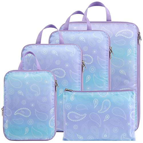 Cambond Compression Packing Cubes for Travel - Lightweight Expandable Travel Bags Luggage Organizers Travel Essentials Compression Cubes for Travel Space Saver for Carry on Suitcases Organizer - color: 07 Blue Purple Gradient, size: 5-Piece Set (Standard