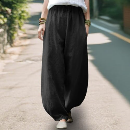 MARSVOVO Wide Leg Pants for Women Elastic High Waist Oversized Loose Casual Yoga Pants Lightweight Breathable Trousers - color: Black, size: XX-Large