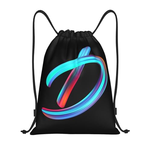 Drawstring Bags Initial Drawstring Backpack Sackpack Black Draw String Cinch Bags for Sports, Gym, Travel, Swimming, Beach, Camping, Rainbow Letter D - color: Letter-d, size: S-16.9"*14"