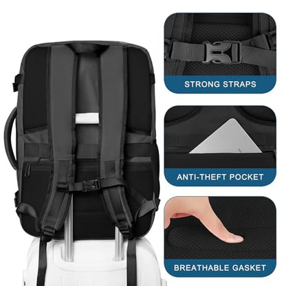 Travel Backpack for Women, 52L Carry On Backpack, Extra Large Expandable Travel Bag, 18.4 Inch TSA Flight Approved Luggage Business Daypack with USB, Teacher Traveling Rucksack, Black - color: Black