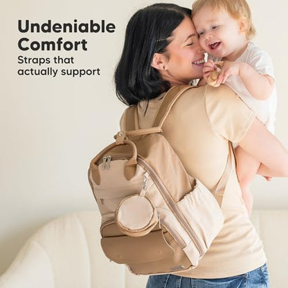KeaBabies Diaper Bag Backpack - Small Multifunctional Travel Diaper Back Packs, Maternity Baby Changing Bags, 12L Capacity, PU Leather, Waterproof, Unisex, Nappy Changing Pad (Latte, Small) - color: Latte, style: Small / 13" H