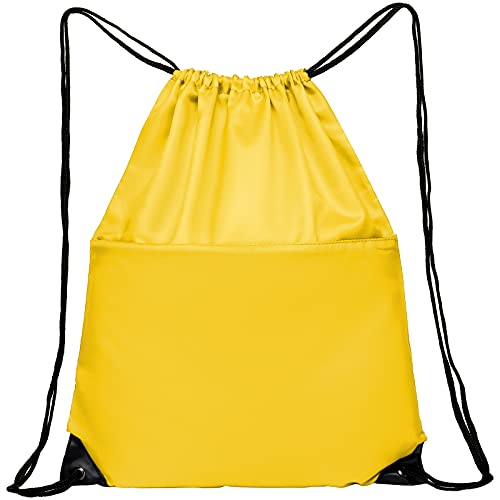 Drawstring Backpack Sports Water Resistant String Bag Sport Gym Sackpack for Women Men Large with Zipper, Yellow - color: Yellow