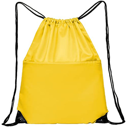 Drawstring Backpack Sports Water Resistant String Bag Sport Gym Sackpack for Women Men Large with Zipper, Yellow - color: Yellow