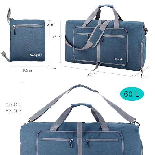 Woogwin Travel Duffel Bag Large Foldable Waterproof Overnight Bag for Beach Swim Bags Pool Sports Gym - color: 60L SnowDarkblue