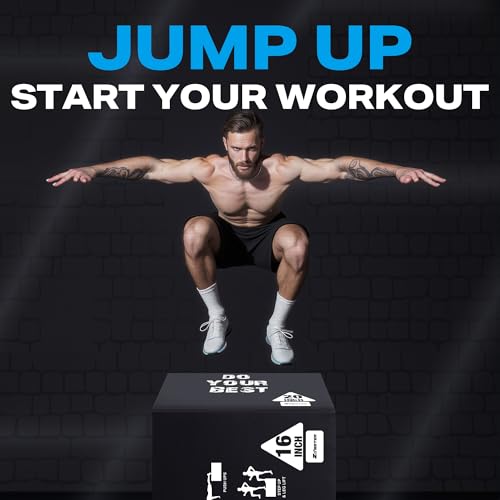 Zoomster 3-in-1 Foam Plyometric Jump Box for Home Gym Jump Training, HIIT, MMA, Weighted Stepup, Push Press and Strength Training - style: 16 X 20 X 24inch / 10lbs