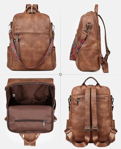 FADEON Leather Backpack Purse for Women Designer Travel Backpack Purses PU Fashion Ladies Shoulder Bag with Tassel - color: 2 Brown Retro Style