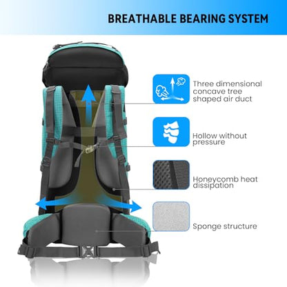 Bseash 80L Waterproof Hiking Camping Backpack with Rain Cover, Lightweight Outdoor Sport Travel Daypack for Climbing Touring (Lake Green) - color: Lake Green