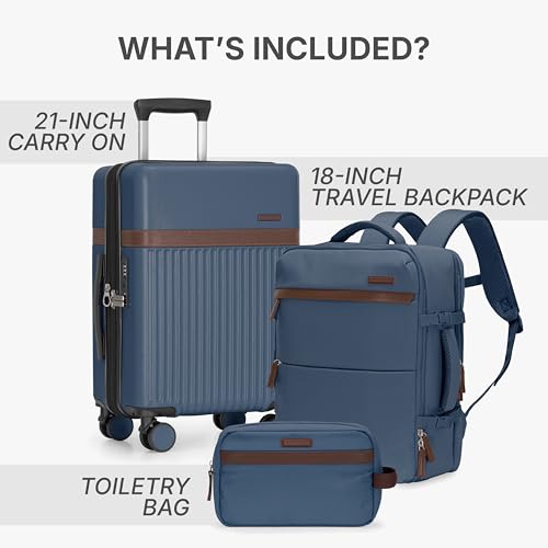 U.S. Traveler Vista Way 3-Piece Travel Set, 21-Inch Carry-on Hardside with TSA Lock, 18-Inch Travel Backpack with Laptop Sleeve, Toiletry Bag, Navy - color: Navy