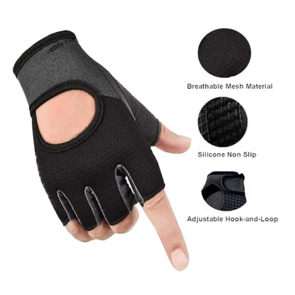Men Women Workout Gloves Fingerless Weightlifting Anti-Slip Breathable Gym Exercise Gloves for Training Cycling Sports - color: Black