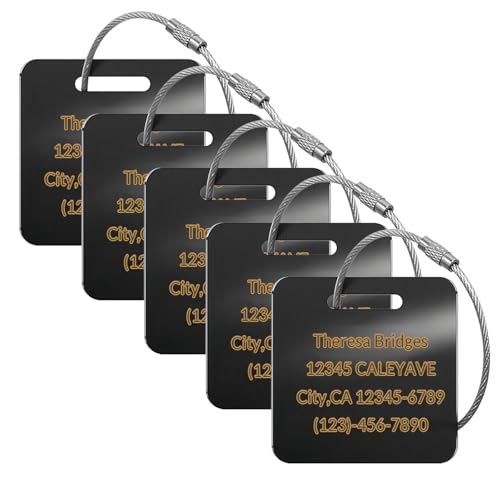 Custom Engraved Luggage Tags, Waterproof Personalized Luggage Tags, Aluminum Personalized Bag Tags for Suitcases/Backpack/Luggage Accessories (Square, Black, 2 x 2 inches, Herringbone) - color: Black, size: 2 x 2 inches, style: Square
