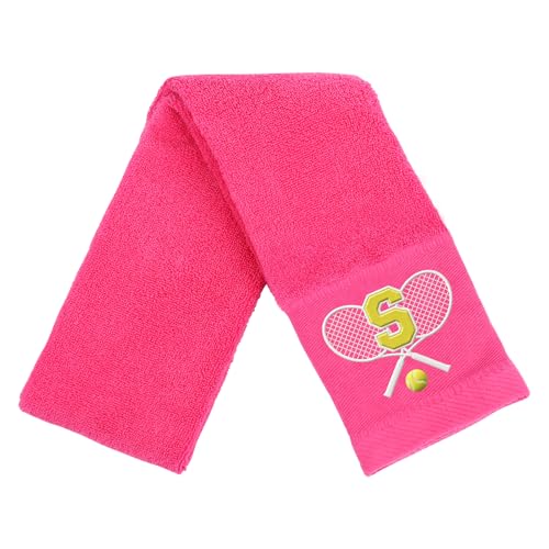 OXYEFEI Tennis Towel,Tennis Gift for Men, Women,Lovers,13”x 43” Cotton Embroidered Tennis Towels (Pink, Initial-S) - color: Pink, size: Initial-S