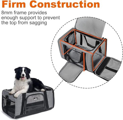 Wakytu Pet Carrier for Medium Large Cats and Dogs, Dog Carrier Travel Bag with Adequate Ventilation, 5 Mesh Windows, 3 Entrance, Locking Safety Zippers, Padded Shoulder and Carrying Strap, Large - color: 1.0 Grey, size: 19.3"L x 13"W x 13"H