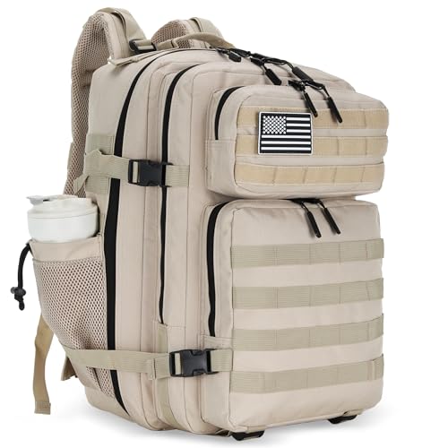 Lovelinks21 45L Tactical Assault Backpack 3 day assault pack with Molle Waterproof backpack Rucksack for Tactical Backpacks (Light Khaki) - color: Light Khaki