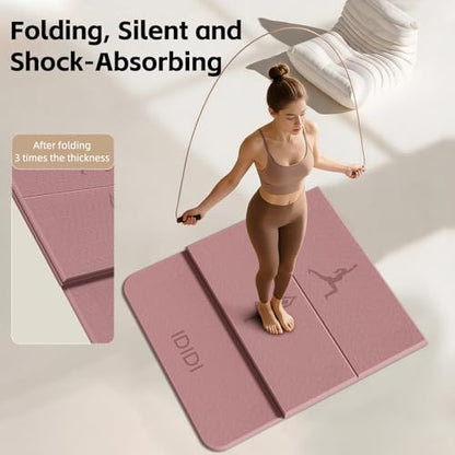 Extra Thick 10mm Foldable Yoga Mat, SGS Certified POE Non-Slip Mat, Multi-Purpose Exercise & Fitness Mats for Studio or Home - color: Deep Pink-74"L x 26"W x 0.4"Th