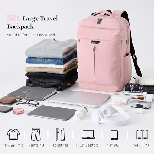 Timeet Travel Backpack for Women Men, 32L 4 In 1 Carry on Luggage Backpack, TSA Friendly Flight Approved 17 Inch Laptop Backpack, Waterproof Travel Bag for Work School Camping Hiking, Dusty Pink - color: Dusty Pink
