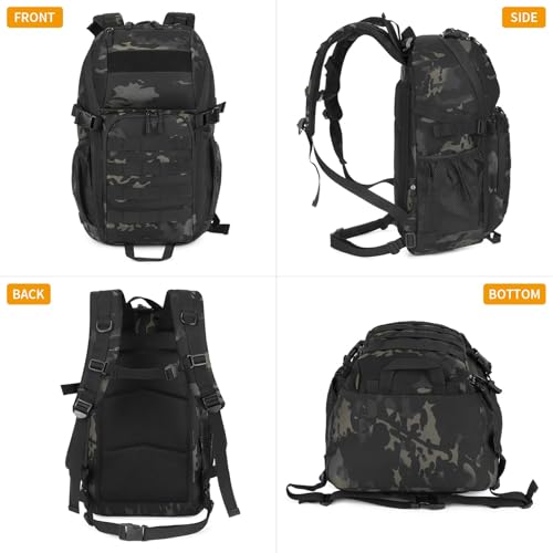 HUNTVP Tactical Backpack Military MOLLE Backpack Hunting Rucksack Gear Assault Pack 25L WR - color: Black Camo-25l, size: 25L