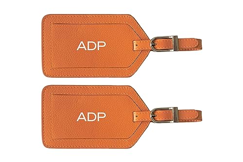 Personalized Monogrammed Leather Luggage Tags - 2 Pack - color: Bright Orange