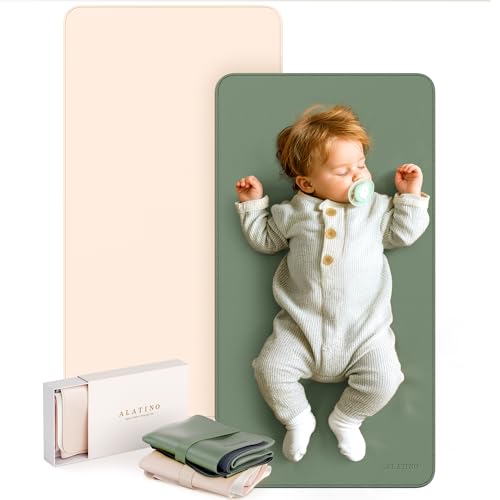 2 Pack Vegan Leather Baby Changing Mat, Large 30" x 17" Waterproof Foldable Diaper Mat, Wipe-Clean Portable Changing Pad for Travel, Home & Diaper Bag, Baby Gift for New Moms(Beige&Dark OliveGreen) - color: Beige&Dark Olive Green