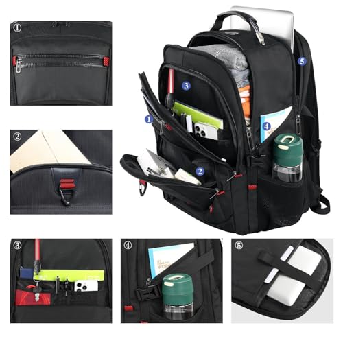 LifetimeWarranty Extra Large Travel Backpack With 52L Capacity, Long-Term Durability TSA Backpack,Anti-Theft 17.3" Big Business Laptop Backpack for Men&Women,Water Resistant College Rucksack Bag Black - color: Black, size: 17.3 Inch (20''x15''x10'')