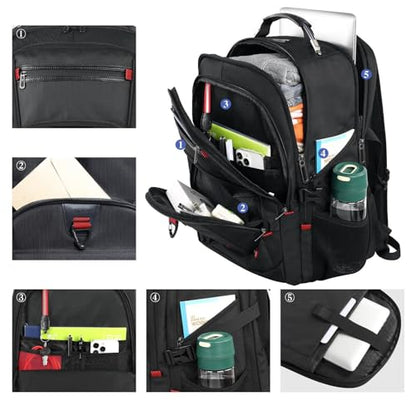 LifetimeWarranty Extra Large Travel Backpack With 52L Capacity, Long-Term Durability TSA Backpack,Anti-Theft 17.3" Big Business Laptop Backpack for Men&Women,Water Resistant College Rucksack Bag Black - color: Black, size: 17.3 Inch (20''x15''x10'')