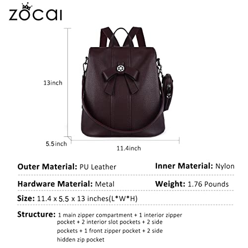 ZOCAI Backpack Purse for Women Fashion Backpack Purses PU Leather Daypacks Anti-Theft Shoulder Bag Satchel Purse - color: Wine