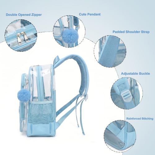 Heavy Duty Clear Backpack for Girls Boys Transparent School Bookbag Kids Durable PVC See Through Backpack - Baby Blue - color: Baby Blue
