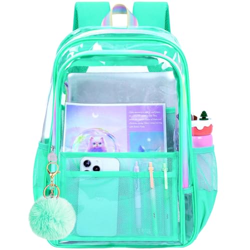 gxtvo Clear Backpack, Heavy Duty Transparent Bookbag, See Through Backpacks for Women Men | Heavy Duty - color: Chic Green Clear Backpack