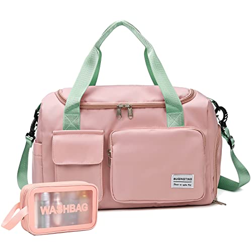 Small Gym Bag for Women, Travel Duffle Bag Carry On Weekender Bag with Shoe Compartment - color: 13#Pink Green, style: Gym Bag&toiletry Bag