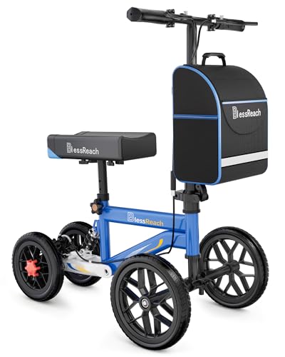 BlessReach All Terrain Steerable Knee Scooter Crutch Alternative，Deluxe Medical Scooter Double Handbrake,for Adults Injured Ankle & Foot Recovery Scooter in Blue - color: Blue
