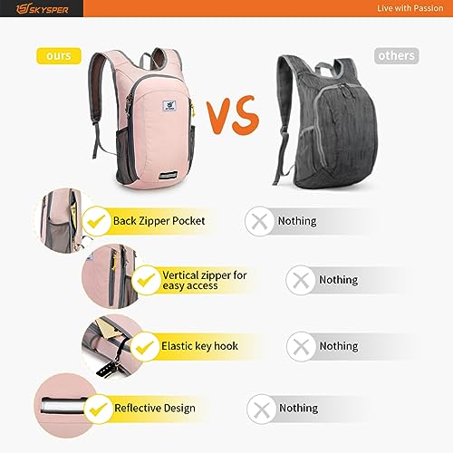 SKYSPER Small Daypack 10L Hiking Backpack Packable Lightweight Travel Day Pack for Women Men - color: Rosy, size: 10l