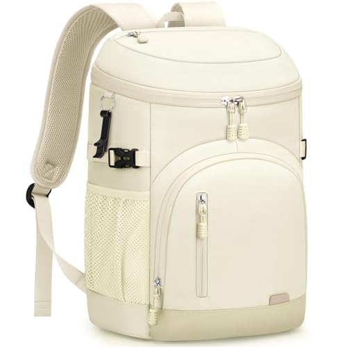 Pritent Cooler Backpack Insulated Waterproof,30/45 Cans Backpack Coolers Leakproof Lunch Backpack for Men Women Portable Soft Cooler Bag for Beach Camping Trave Picnic - color: Beige, size: 30 Cans