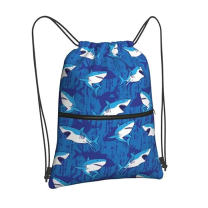 JOOCAR Shark Drawstring Bag Blue Ocean Sea Backpack Draw String Bags Waterproof Lightweight Sports Gym Beach Sackpack Zipper Pocket for Men Women - color: B3