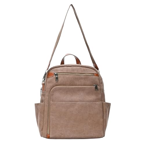 MMS Brands Antik Kraft Willa Canvas Backpack (Taupe) | Convertible Backpack Purse for Women | Heavy Duty Canvas Shoulder Bag | 13" L x 4" W x 14" H - color: Taupe (Canvas), size: Medium