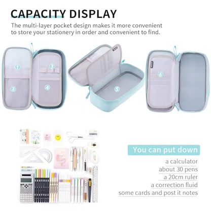 CICIMELON Durable Pencil Case Big Storage Pen Pouch Bag for School Supplies Office College Teen Adults, Light Blue - color: Light Blue