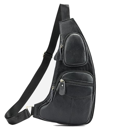 Leather Sling Bag Crossbody Backpack for Men Women Travel Outdoor Sports Hiking Camping Shoulder Chest Day Pack Daypack - color: #02black(s)