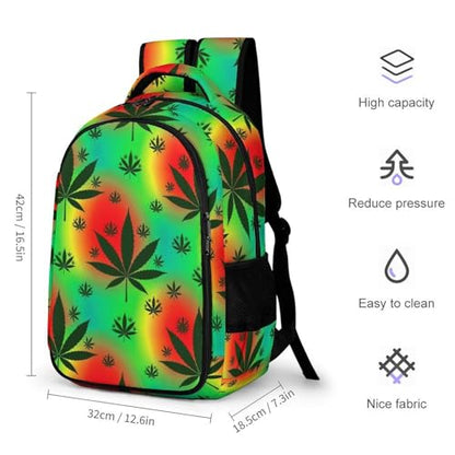 Water Resistant Travel Daypack Rasta Leaf Weedleaf, Lightweight Laptop Backpack with Water Bottle Pockets for Men Women College Work - color: Pattern (320)