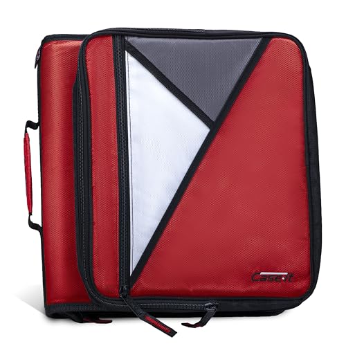 Case-it Universal Zipper Binder | 2-Inch O-Rings,13-Inch Laptop/Tablet Padded Pocket,400 Sheet Capacity,Multiple StoragePockets & Shoulder Strap | School & Office Organizer | LT-007 Fire Engine Red - color: C Fire Engine Red, size: 1 Pack