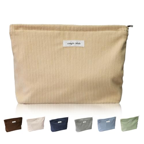 Wudygirl Makeup Bag,Large Capacity Cosmetic Travel Bag,Cute Corduroy Toiletry Bag for Women,Makeup Bag Organizer Handbags Purses Zipper pouch(Light Yellow) - color: Light Yellow