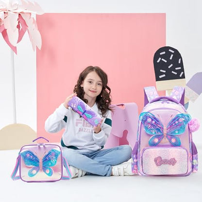 Meetbelify Kids School Backpacks for Girls Boys Backpack with Lunch Bag for Elmentary Students - color: 01 Butterfly