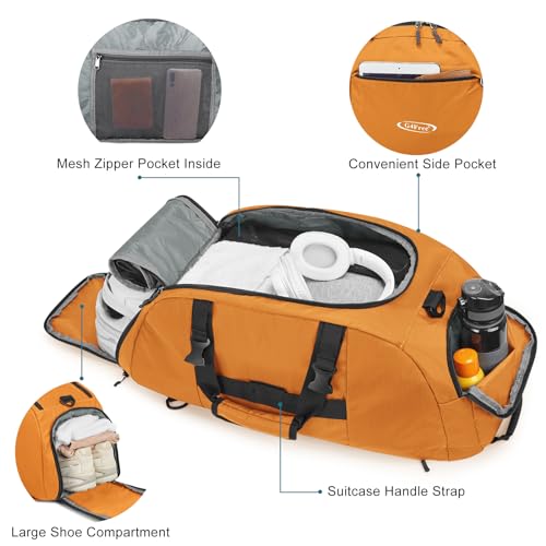 G4Free 40L 3-Way Duffle Bag Backpack Gym Bag for Men Women Sports Duffel Bag with Shoe Compartment Travel Backpack Luggage - color: Orange