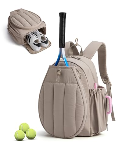 BAGSMART Tennis Gym Bag for Women, 3-in-1 Sports Duffle Sling Backpack | Fits 40oz Tumblers, 15.6" Laptop & Shoes, Converts to a Gym Duffle, Travel Sling, or Court Backpack for 2 Rackets/Paddles - color: H-Sand Brown, size: Tennis Backpack