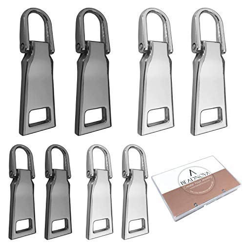 BEADNOVA Zipper Pull Replacement Repair Metal Zipper Pull Tab for Luggage Suitcase Backpack Jacket Bags Coat Boots (Gun Black and Silver Color Assorted, Size 3 and 5, 8 Piece) - color: Black-8P
