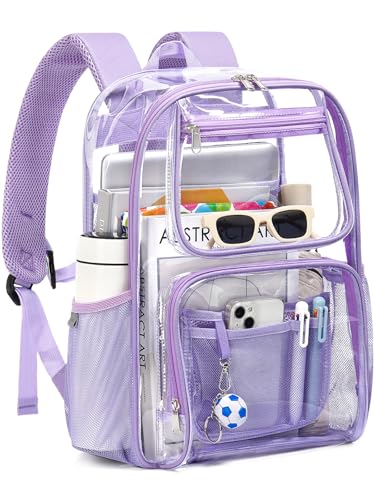 Heavy Duty Clear Backpack For Kids Women Men Boys Girls, 17 Inch See Through Backpack, Large Clear Bookbag, Transparent Bag For School College Sport Work Travel, Light Purple - color: 1# Light Purple