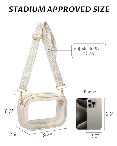 Bulado Clear Bag for Stadium Events, Roomy Crossbody with Adjustable Strap - color: Beige-m