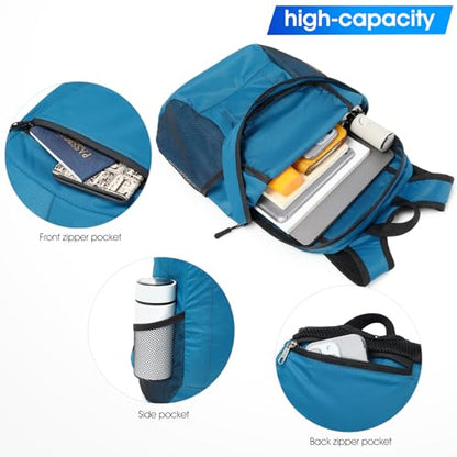 15L Lightweight Hiking Backpack Small,Waterproof Hiking Daypack,Foldable Backpack for Travel,Ultralight Daypack - color: Nylon Blue