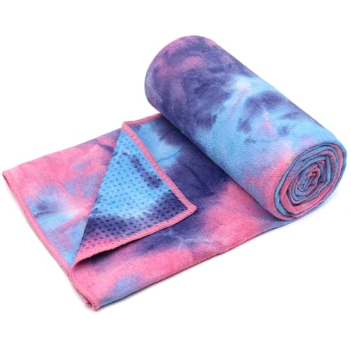 Eunzel Hot Yoga Towel - Microfiber Non Slip Yoga Mat Towel with Grip Dot Sweat Absorbent Towel for Hot Yoga, Pilates and Fitness 72" x 24", Purple & Blue/Pink - color: Purple & Blue/ Pink